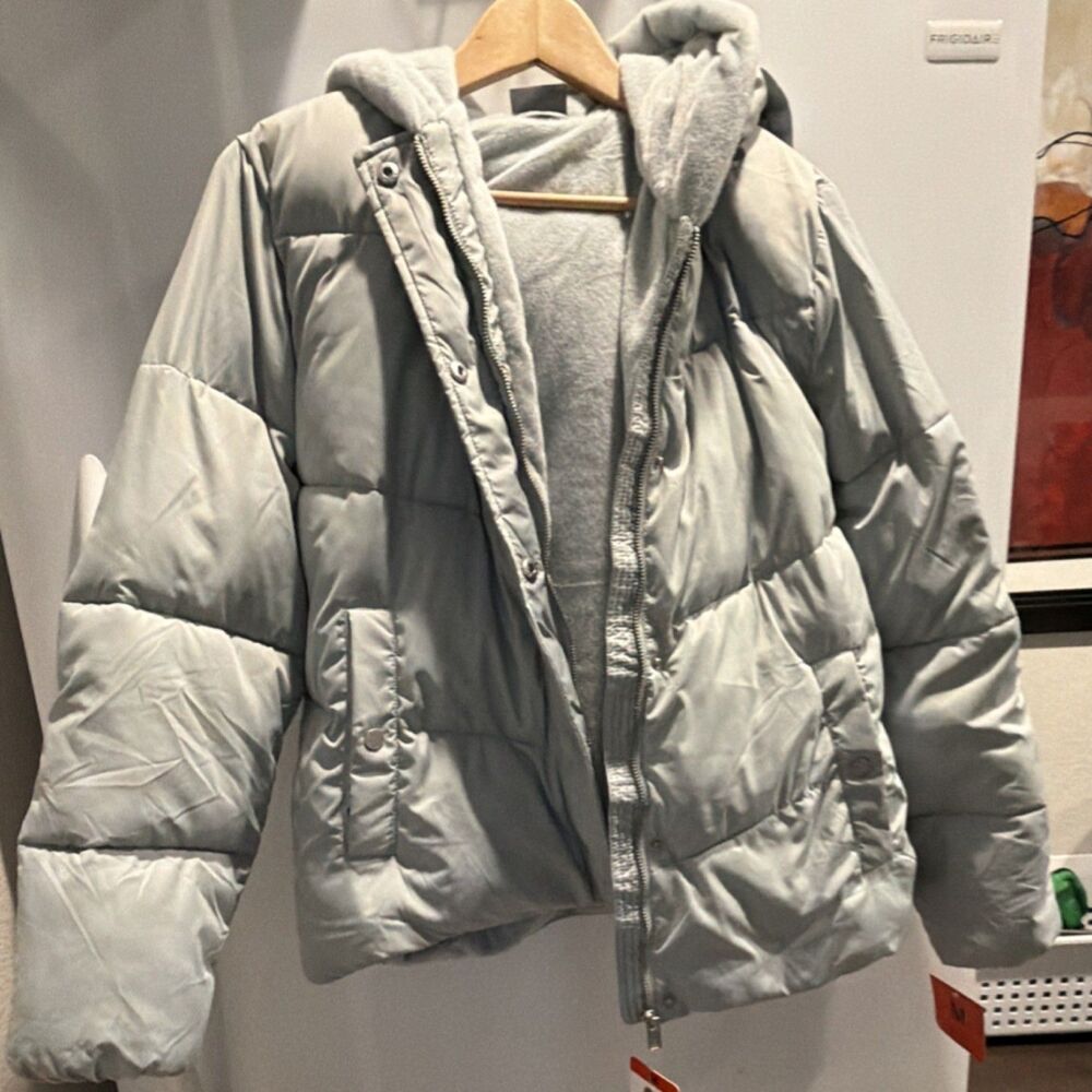 32 Degrees HEAT Hooded Heated Puffer Jacket Green Zip Mid-Length M Pockets